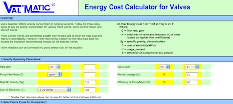 Image of Energy Cost Calculator for Valves
