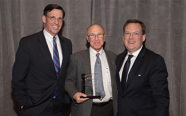 William C. Livoti (center) in 2016 was awarded the Pump Systems Matter Leadership Award during the Hydraulic Institute Annual Conference. Pictured to the left is Mark Sullivan, Director of Education and Marketing for HI, and Michael Michaud, Executive Director for HI (on the right).