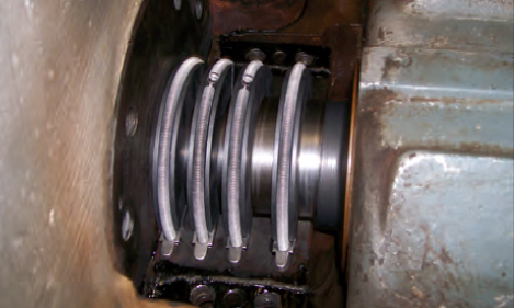 Typical gland box outfitted with conventional carbon rings