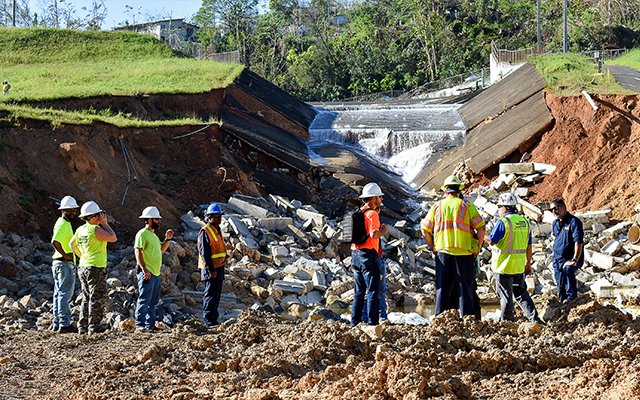Spillway completely damaged. Thompson’s staff 1st day on the job evaluating the upcoming project.