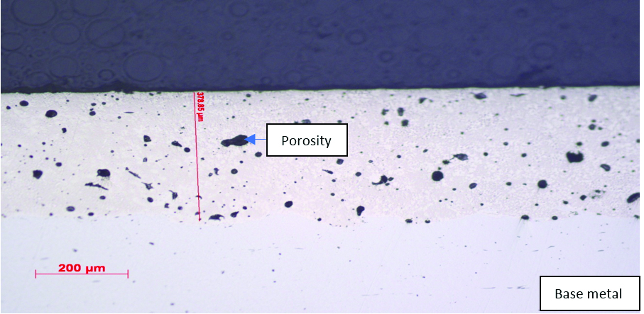 Figure 2 Microstructure of traditional flame fused coating, porosity content 6%