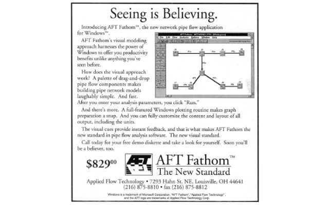 AFT First advertisement for AFT Fathom 1.0 in April 1994
